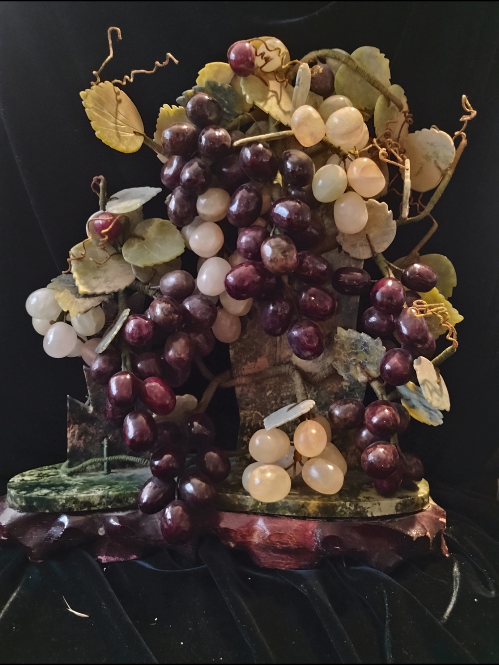 Sculpture Glass Vintage Granite Stone and Glass Grapes